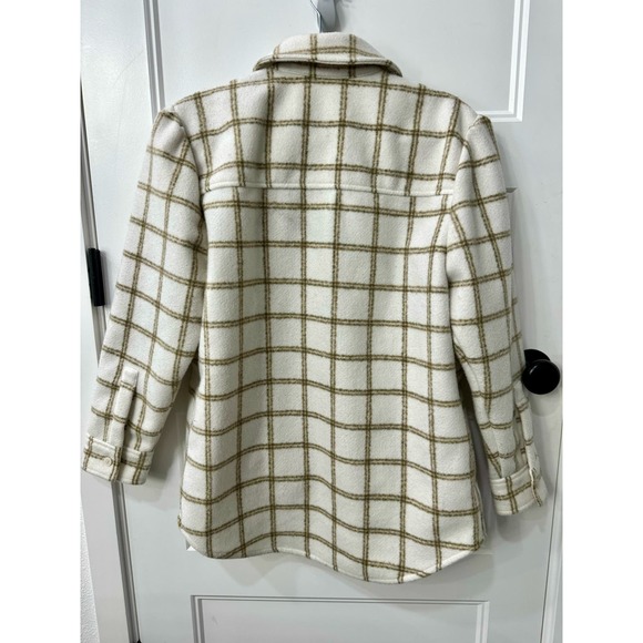 Treasure & Bond Plaid Puff Sleeve Shirt Jacket Ivory Plaid Button Up MSRP $129 - Picture 6 of 11
